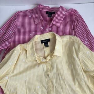 Denim&Co Pink and Yellow Gingham Shirts Lot of 2 Size 1X